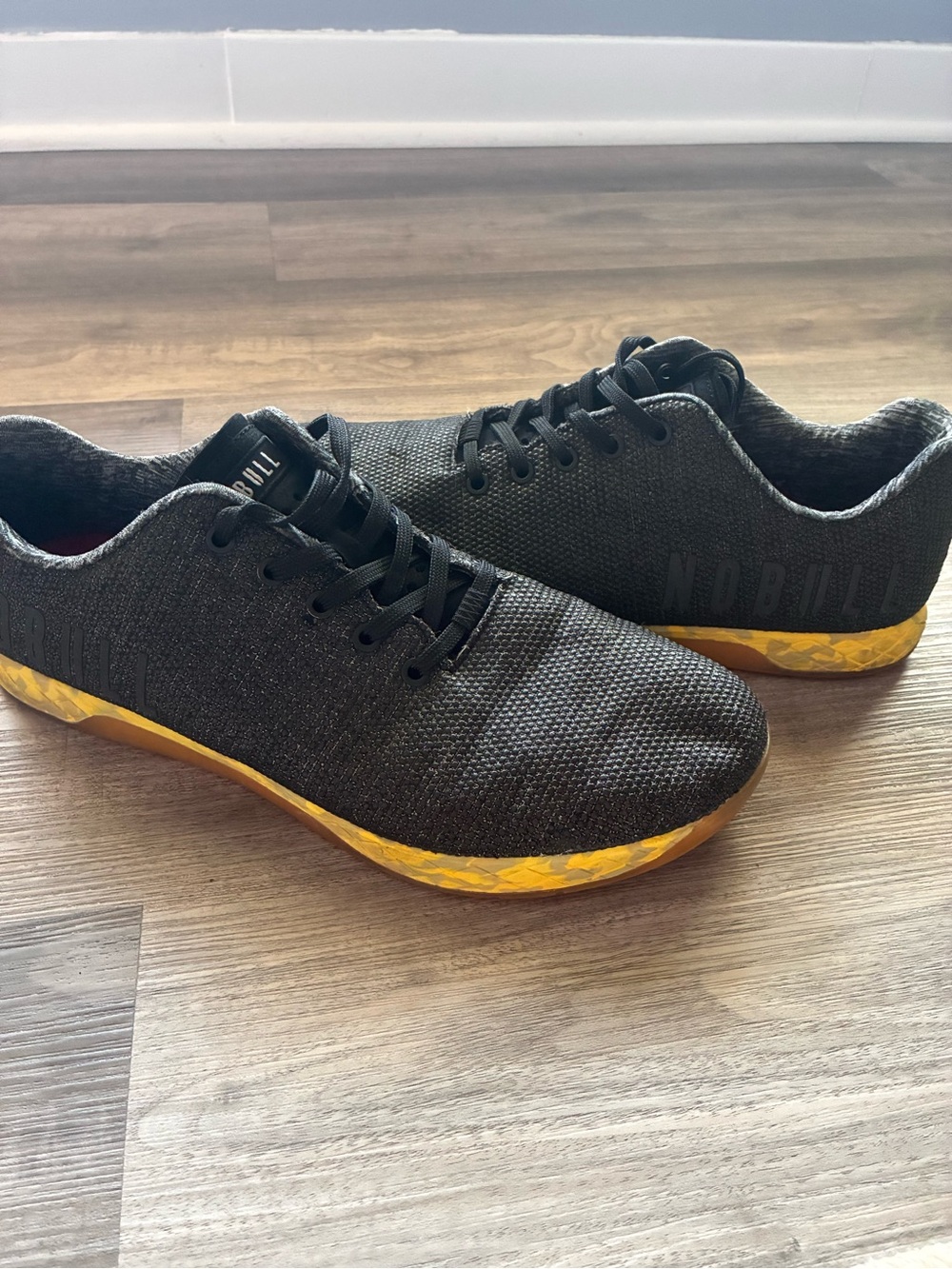 NOBULL Black Knit Sneakers with Yellow Accent Sole